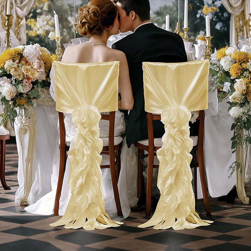 Satiinist romantiline pulmatooli kattepael Paelad Tooli seljatoed peo-banketi sisekujunduseks pulmakaunistused volangid sõlme tooliraamid