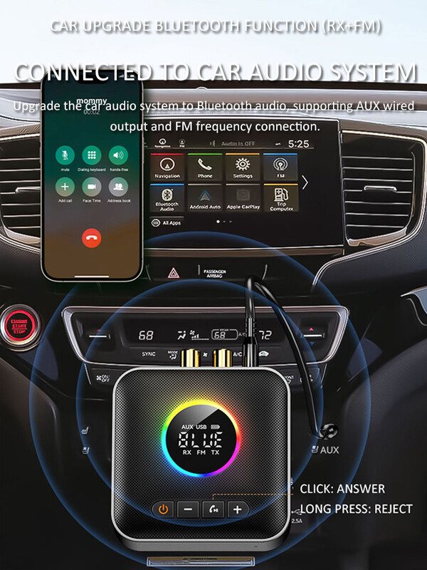 3 u 1 Bluetooth 5.4 odašiljač Prijemnik FM modulator odašiljač 3.5 MM AUX Type-C Multi-point sučelje Hifi glazba CD-kvalitete