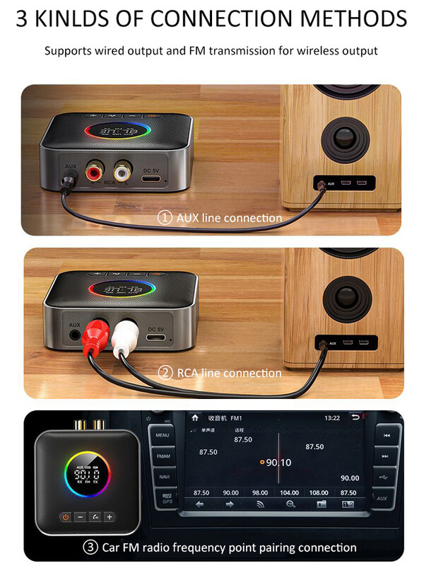 3 u 1 Bluetooth 5.4 odašiljač Prijemnik FM modulator odašiljač 3.5 MM AUX Type-C Multi-point sučelje Hifi glazba CD-kvalitete