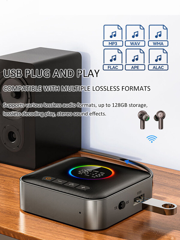 3 u 1 Bluetooth 5.4 odašiljač Prijemnik FM modulator odašiljač 3.5 MM AUX Type-C Multi-point sučelje Hifi glazba CD-kvalitete