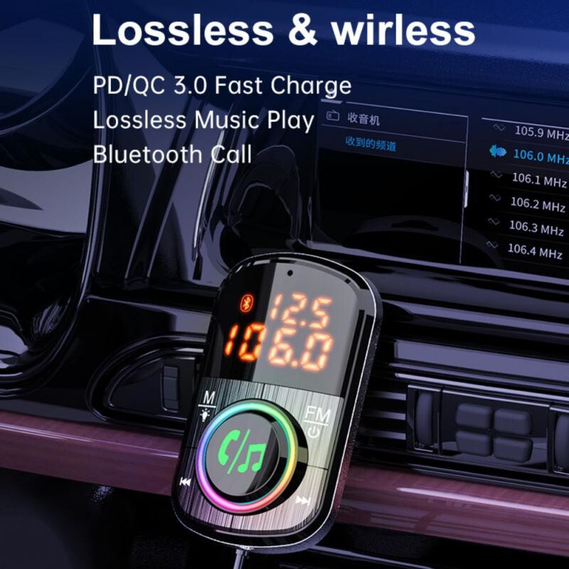 Player Mp3 Bluetooth pentru mașină Bc71 Multifuncțional Qc3.0 Încărcare rapidă Accesorii universale pentru mașină Transmițător FM Încărcător auto Pd