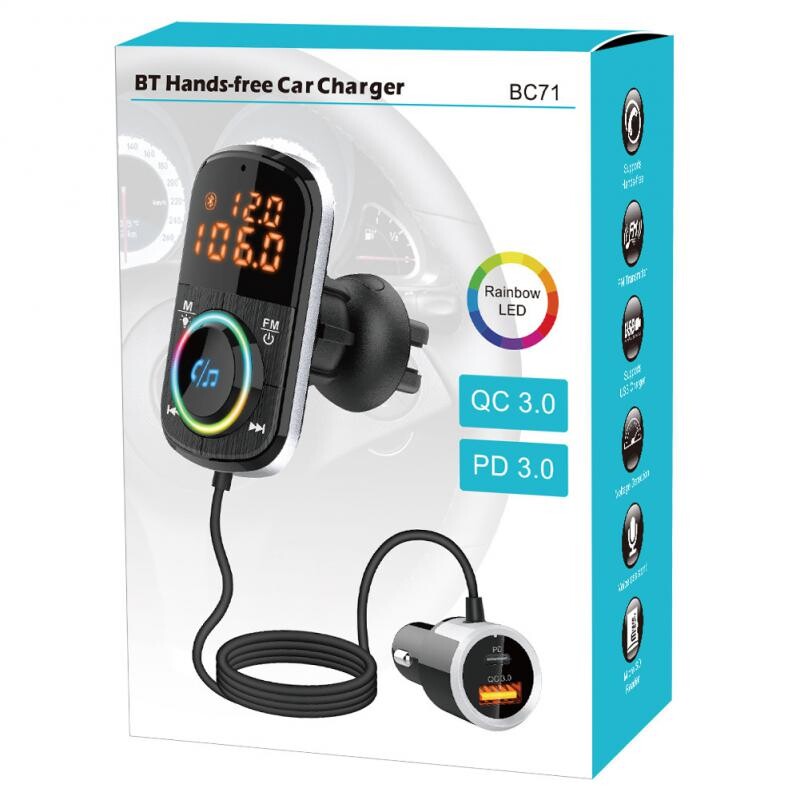 Player Mp3 Bluetooth pentru mașină Bc71 Multifuncțional Qc3.0 Încărcare rapidă Accesorii universale pentru mașină Transmițător FM Încărcător auto Pd