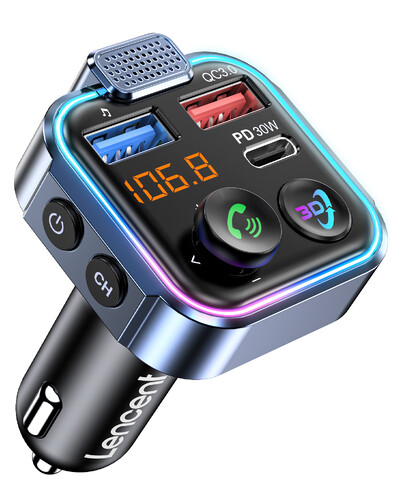 LENCENT Bluetooth 5.3 FM saatja C-tüüpi PD 30W ja QC3.0 USB-kiirlaadijaga Käed-vabad juhtmevaba MP3 Hi-Fi muusikaadapter