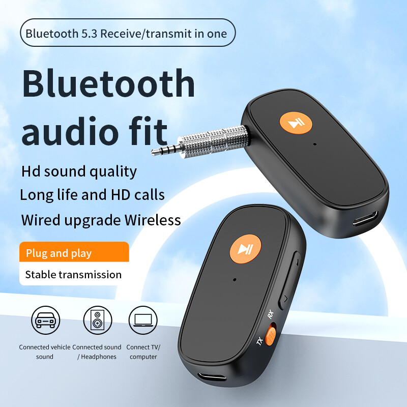 Transmițător și receptor audio Bluetooth 5.3 2 în 1 Adaptor audio auxiliar de 3,5 mm Transmițător Bluetooth pentru căști TV pentru mașină