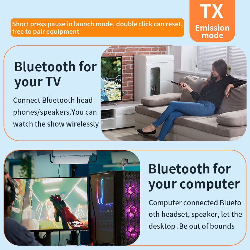 Transmițător și receptor audio Bluetooth 5.3 2 în 1 Adaptor audio auxiliar de 3,5 mm Transmițător Bluetooth pentru căști TV pentru mașină