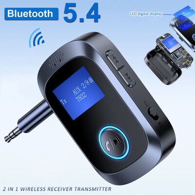 Bluetooth 5.4 Аудио приемник Предавател Безжични адаптери Стерео музика 3,5 мм AUX Безжичен музикален адаптер без загуба с микрофон LED