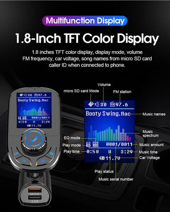 JINSERTA 2019 Car MP3 Music Player Δέκτης Bluetooth 5.0 Πομπός FM Διπλός USB QC3.0 Φορτιστής Οθόνη LED AUX Lossless Music