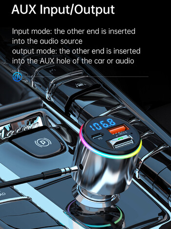 Νέος πομπός Bluetooth 5.3 FM Handsfree Car MP3 Player Stereo Car FM Modulator PD30W Quick Charge QC3.0 AUX Player RGB Light