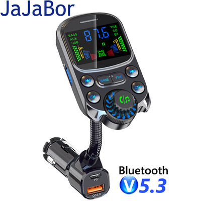 JaJaBor Transmițător FM auto Bluetooth 5.3 Kit Mâini libere Bas 3,5 mm Receptor audio AUX QC3.0 PD 30 W Încărcare rapidă Mp3 Player