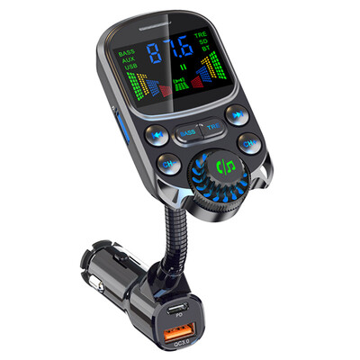 JaJaBor auto FM-saatja Bluetooth 5.3 vabakäe autokomplekt bass 3,5mm AUX helivastuvõtja QC3.0 PD 30W kiirlaadimine MP3-mängija