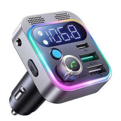 2023 Transmițător FM Bluetooth 5.2 pentru mașină, [Stronger Dual Mics Deep Bass Sound] , 48W PD&QC3.0 Car Charger Bluetooth Adaptor