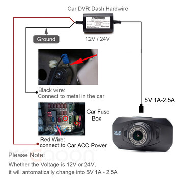 5V 2,5A Mini Micro Type C USB Car Dash Charger Adapter Hard Wire DVR Hardwire Kit for XiaoMi 70Mai YI 360