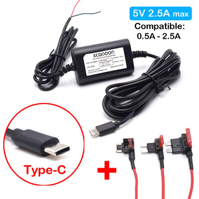 5V 2,5A Mini Micro Type C USB autós műszerfal kamera töltő adapter Hard Wire DVR Hardwire Kit XiaoMi 70Mai YI 360