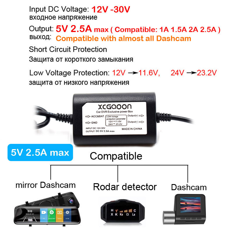 5V 2,5A Mini Micro Type C USB autós műszerfal kamera töltő adapter Hard Wire DVR Hardwire Kit XiaoMi 70Mai YI 360