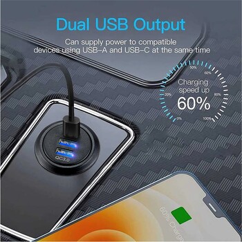 Υποδοχή USB 12V/24V γρήγορη φόρτιση 3 0 Πρίζα USB PD USB-C & Δύο θύρες QC3.0 για φορτηγό μοτοσικλέτας Boat Marine