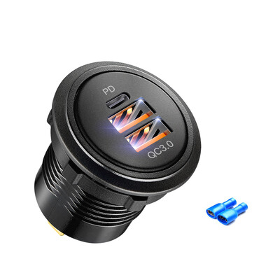 12V/24V priză usb încărcare rapidă 3 0 priză USB PD USB-C și două porturi QC3.0 pentru camioane de motociclete maritime