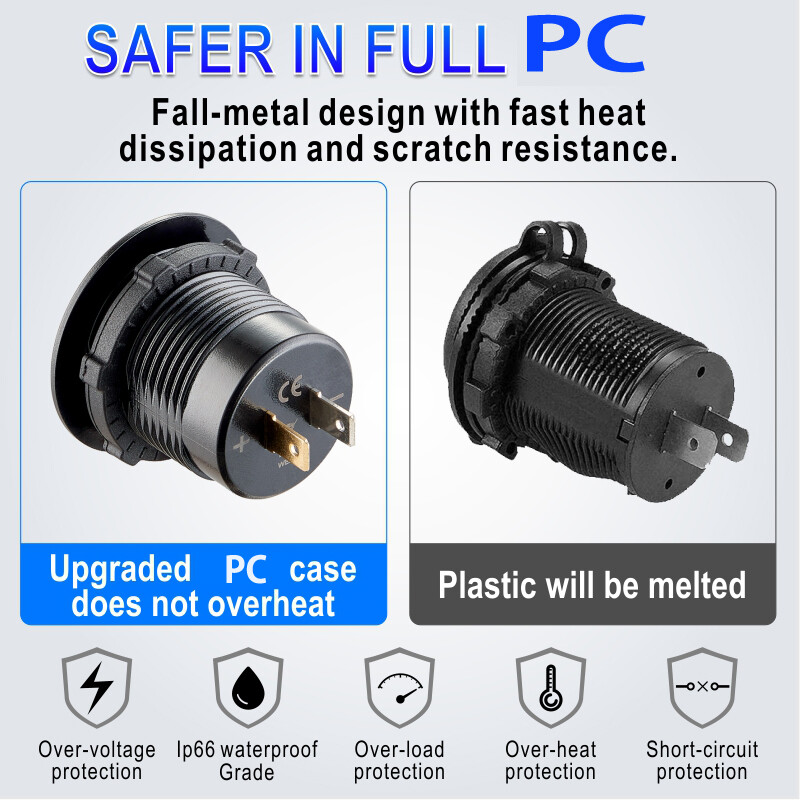 12V/24V priză usb încărcare rapidă 3 0 priză USB PD USB-C și două porturi QC3.0 pentru camioane de motociclete maritime