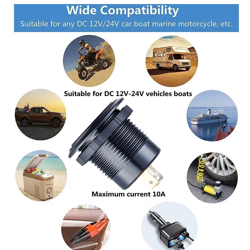 12V/24V priză usb încărcare rapidă 3 0 priză USB PD USB-C și două porturi QC3.0 pentru camioane de motociclete maritime