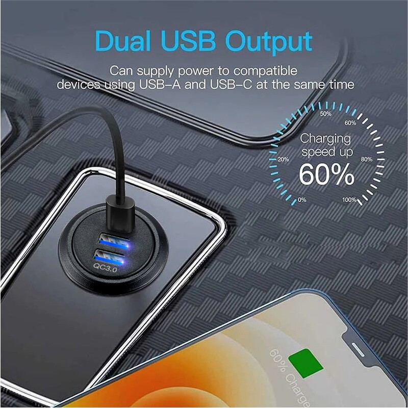 12V/24V priză usb încărcare rapidă 3 0 priză USB PD USB-C și două porturi QC3.0 pentru camioane de motociclete maritime