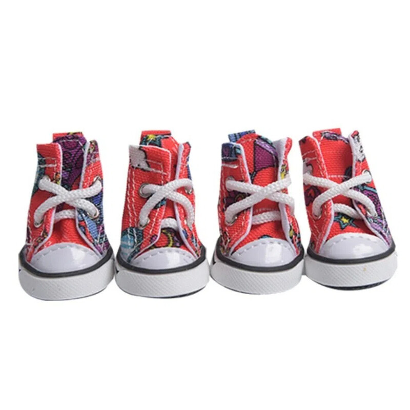 4 bucăți pantofi din pânză pentru câini, rezistenți la uzură, cizme antiderapante de modă pentru animale de companie, încălțăminte ocazională pentru cățeluși pantofi sport pentru câini de talie mică