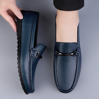 Μεταλλική πόρπη μπλε Loafers Γνήσιο δερμάτινο ανδρικό slip on παπούτσια Άνετα ανδρικά παπούτσια casual Ανδρικά υποδήματα οδήγησης Ανδρικά αναπνέοντα