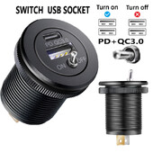 Διακόπτης υποδοχής φορτιστή USB αυτοκινήτου Μεταλλικός 36W Φορτιστής αυτοκινήτου 12V 24V Έξοδος USB PD USB-C QC3.0 Θύρες για Boat Marine