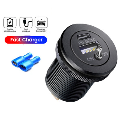 Διακόπτης υποδοχής φορτιστή USB αυτοκινήτου Μεταλλικός 36W Φορτιστής αυτοκινήτου 12V 24V Έξοδος USB PD USB-C QC3.0 Θύρες για Boat Marine