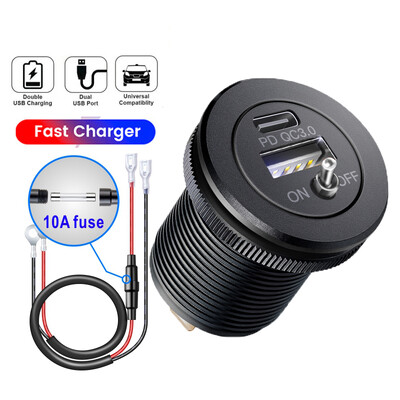 Διακόπτης υποδοχής φορτιστή USB αυτοκινήτου Μεταλλικός 36W Φορτιστής αυτοκινήτου 12V 24V Έξοδος USB PD USB-C QC3.0 Θύρες για Boat Marine