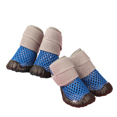 4 bucăți câini de vară pantofi goluri cizme cu plasă respirabilă pantofi pentru câini mici pantofi elastici cu talpă moale pisici anti-alunecare pantofi cățeluși