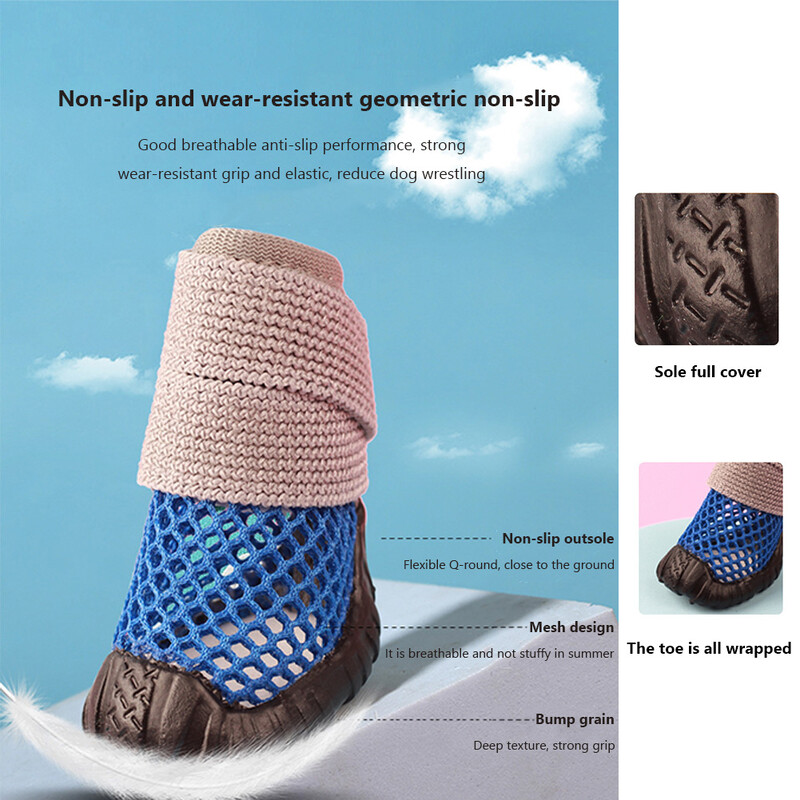 4 bucăți câini de vară pantofi goluri cizme cu plasă respirabilă pantofi pentru câini mici pantofi elastici cu talpă moale pisici anti-alunecare pantofi cățeluși