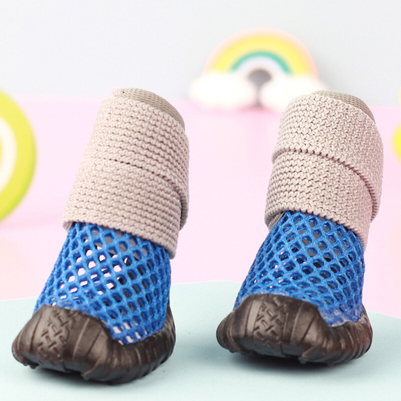 4 bucăți câini de vară pantofi goluri cizme cu plasă respirabilă pantofi pentru câini mici pantofi elastici cu talpă moale pisici anti-alunecare pantofi cățeluși