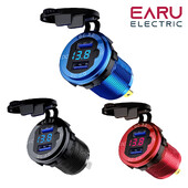 Încărcător rapid din aluminiu QC3.0 Încărcător de mașină USB dublu cu buton de comutare Afișaj LED de tensiune pentru 12V/24V Mașini Barci Motociclete