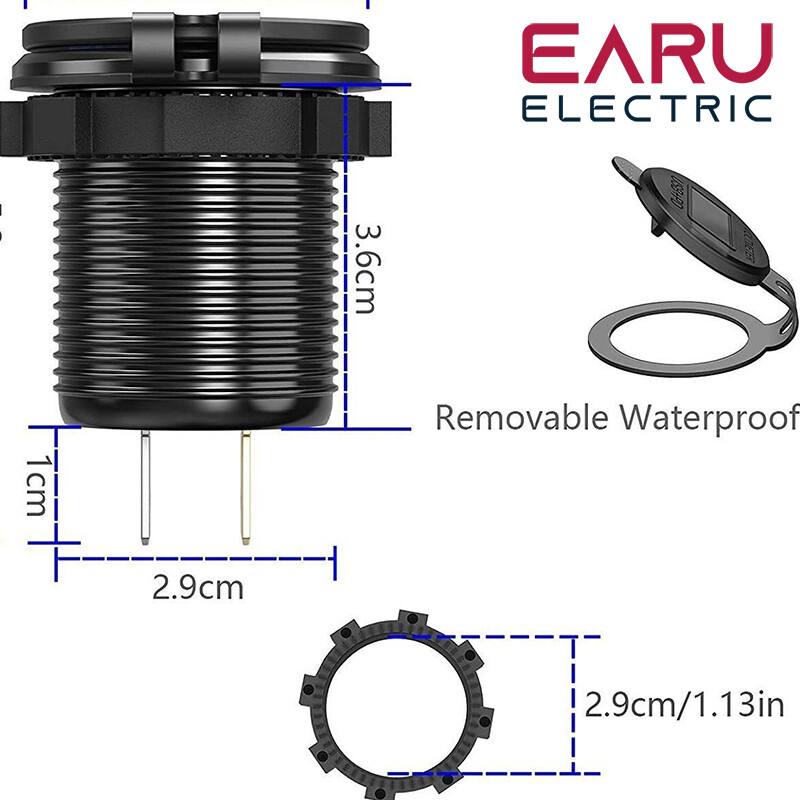 Încărcător rapid din aluminiu QC3.0 Încărcător de mașină USB dublu cu buton de comutare Afișaj LED de tensiune pentru 12V/24V Mașini Barci Motociclete