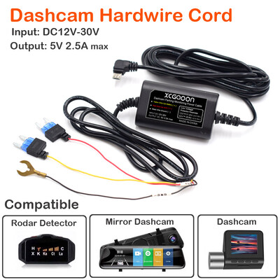 CarDash Cam Wire DVR Hardwire Cable Kit Видеорекордер 12V-24V до 5V 2.5A Mini Micro Type-C USB Charger Line Auto Dashcam Camera