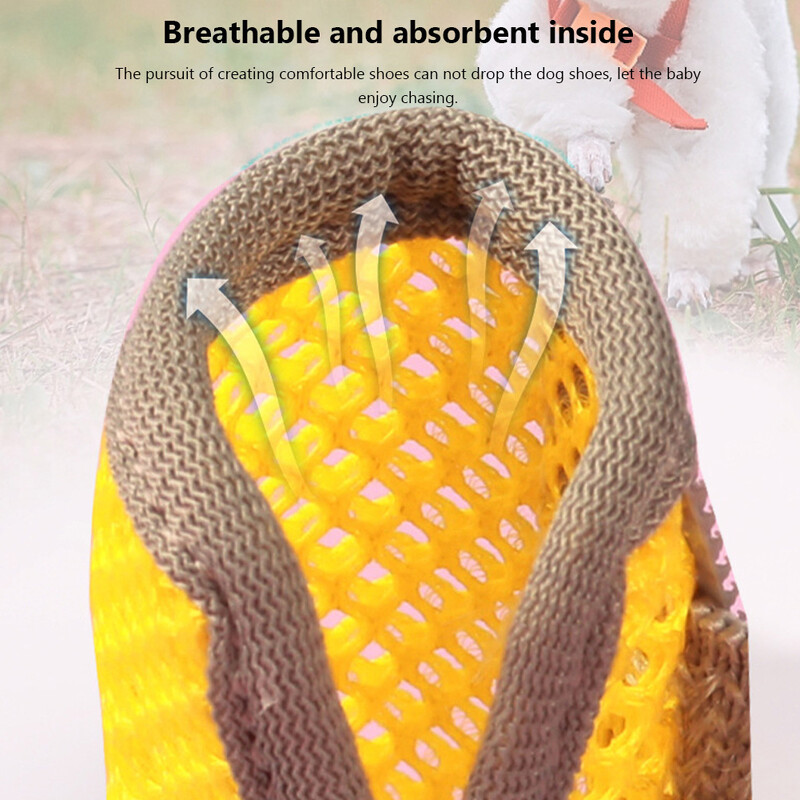 4 buc. Câini de companie Pantofi de vară cu goluri Cizme cu plasă respirabilă Pantofi pentru câini de talie mică Pantofi elastici cu talpă moale Pisici anti-alunecare de primăvară