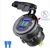 Încărcător de mașină QC3.0 Priză dublă USB pentru brichetă, impermeabilă, cu comutator voltmetru, Adaptor de încărcare rapidă, 12/24V, accesorii auto