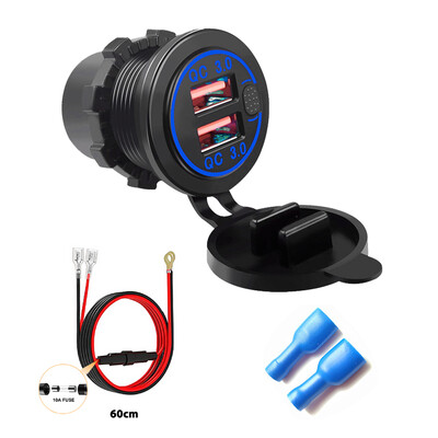 Încărcător de mașină QC3.0 Priză dublă USB pentru brichetă, impermeabilă, cu comutator voltmetru, Adaptor de încărcare rapidă, 12/24V, accesorii auto