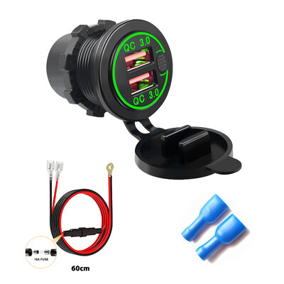 Încărcător de mașină QC3.0 Priză dublă USB pentru brichetă, impermeabilă, cu comutator voltmetru, Adaptor de încărcare rapidă, 12/24V, accesorii auto