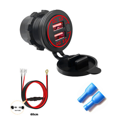 Încărcător de mașină QC3.0 Priză dublă USB pentru brichetă, impermeabilă, cu comutator voltmetru, Adaptor de încărcare rapidă, 12/24V, accesorii auto
