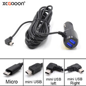 Mini Micro USB autolaadija 3,5 meetrit 5 V 3,4 A 2 USB-pordiga auto DVR armatuurlaua kaamera GPS-videosalvesti jaoks, sisend DC 8V-36V