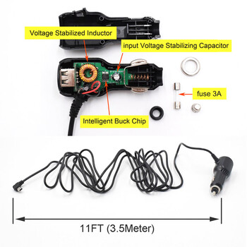 Φορτιστής αυτοκινήτου Mini Micro USB 3,5 μέτρων 5V 3,4A με 2 θύρες USB για κάμερα DVR αυτοκινήτου Dash Video Recorder GPS, Είσοδος DC 8V-36V