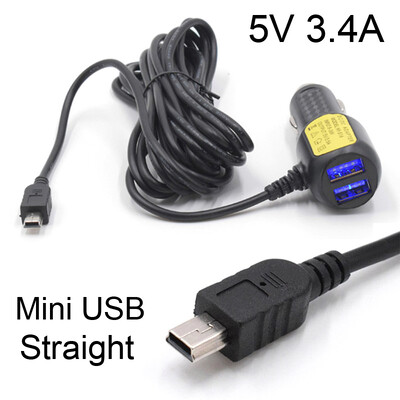 Mini Micro USB autolaadija 3,5 meetrit 5 V 3,4 A 2 USB-pordiga auto DVR armatuurlaua kaamera GPS-videosalvesti jaoks, sisend DC 8V-36V