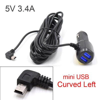 Mini Micro USB autolaadija 3,5 meetrit 5 V 3,4 A 2 USB-pordiga auto DVR armatuurlaua kaamera GPS-videosalvesti jaoks, sisend DC 8V-36V