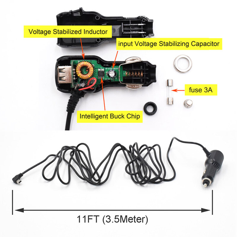 Mini Micro USB autolaadija 3,5 meetrit 5 V 3,4 A 2 USB-pordiga auto DVR armatuurlaua kaamera GPS-videosalvesti jaoks, sisend DC 8V-36V