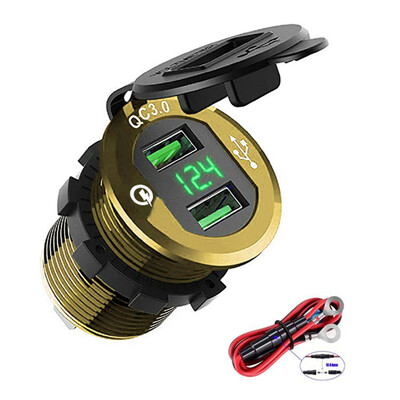 Quick Charge USB QC3.0 punjač za automobile Punjač s utičnicom s aluminijskom utičnicom i digitalnim zaslonom napona za 12V/24V automobilski motocikl