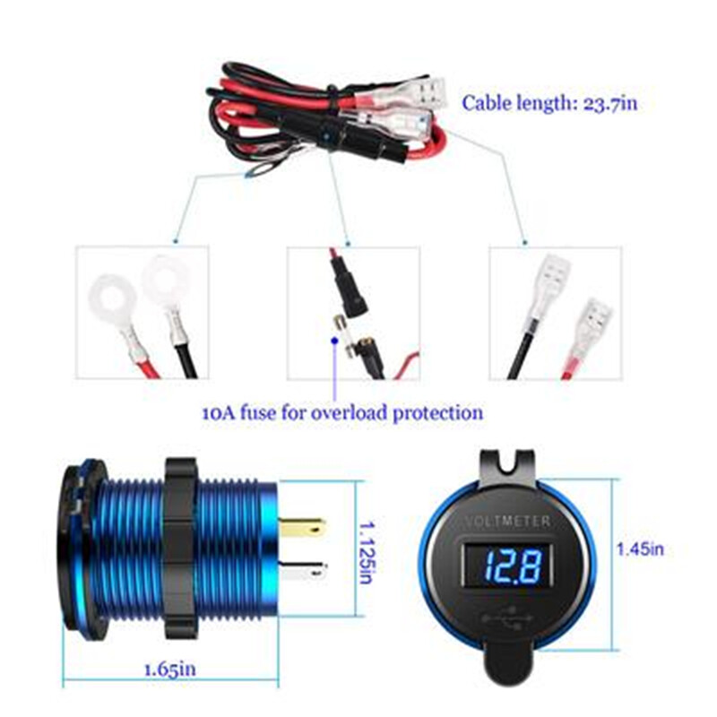 Quick Charge USB QC3.0 punjač za automobile Punjač s utičnicom s aluminijskom utičnicom i digitalnim zaslonom napona za 12V/24V automobilski motocikl