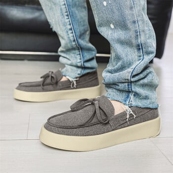 HKDQ Street Grey Suede Loafers Мъжки горещи летни приплъзващи се мъжки ежедневни обувки Модни дишащи неплъзгащи се мокасини с платформа за мъже