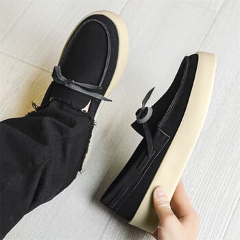 HKDQ Street Grey Suede Loafers Мъжки горещи летни приплъзващи се мъжки ежедневни обувки Модни дишащи неплъзгащи се мокасини с платформа за мъже