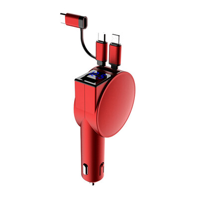 Încărcător auto VVKYKO Încărcător rapid 4 în 1 Cabluri retractabile și port USB pentru telefoane și tablete