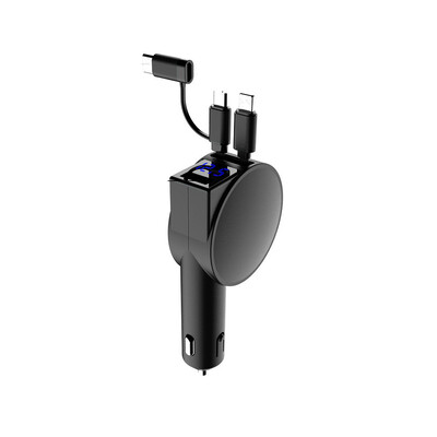 Încărcător auto VVKYKO Încărcător rapid 4 în 1 Cabluri retractabile și port USB pentru telefoane și tablete